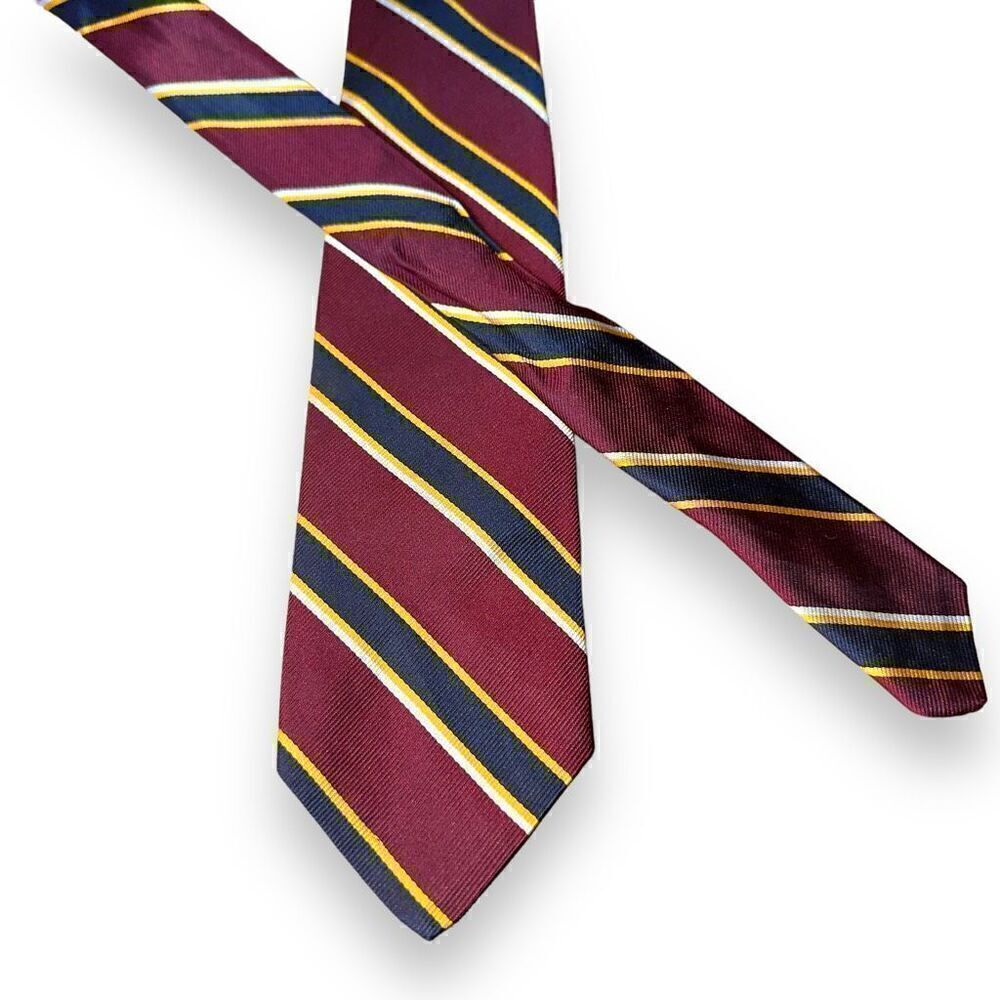 70s Brooks Brothers Burgundy Rep Strip Tie Handmade in USA